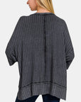 Dark Slate Gray Zenana Washed Ribbed Drop Shoulder Half Sleeve Top