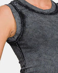 Dark Slate Gray Zenana Washed Ribbed Round Neck Slim Tank