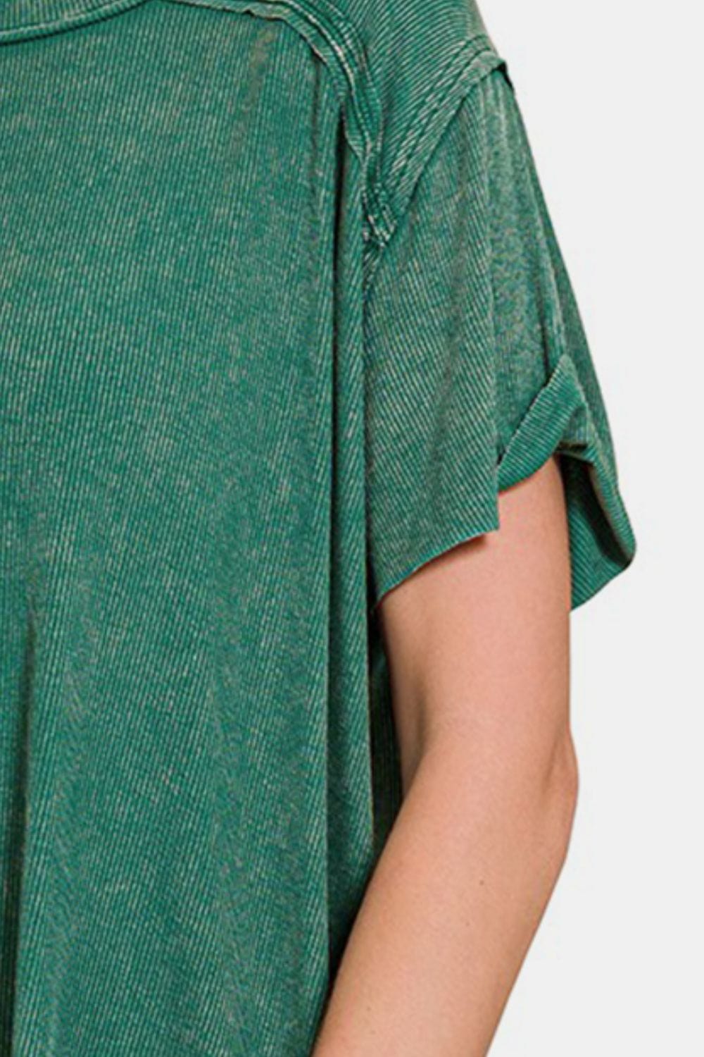 Sea Green Zenana Washed Ribbed Short Sleeve Top