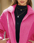 Pale Violet Red Zip-Up Collared Neck Jacket