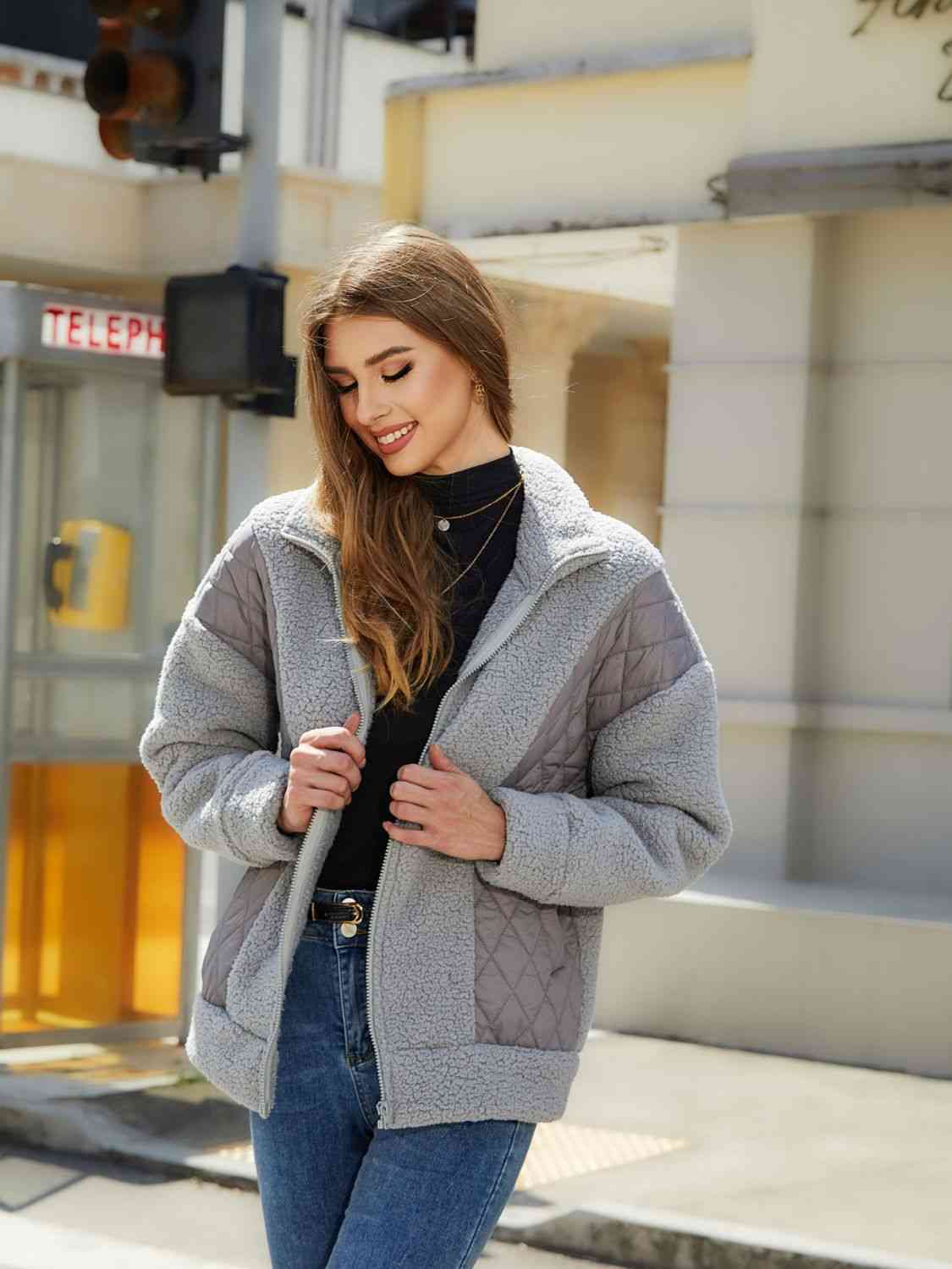 Rosy Brown Zip-Up Collared Neck Jacket