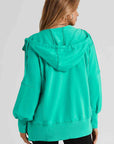 Light Sea Green Zip Up Long Sleeve Drawstring Hoodie