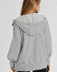 Light Gray Zip Up Long Sleeve Drawstring Hoodie