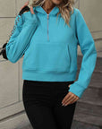 Cadet Blue Zip-Up Raglan Sleeve Hoodie with Pocket