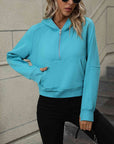 Cadet Blue Zip-Up Raglan Sleeve Hoodie with Pocket