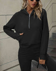 Dark Gray Zip-Up Raglan Sleeve Hoodie with Pocket