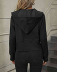 Dark Gray Zip-Up Raglan Sleeve Hoodie with Pocket