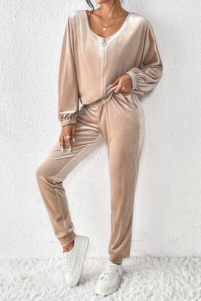 Light Gray Zip Up Top and Pants Set