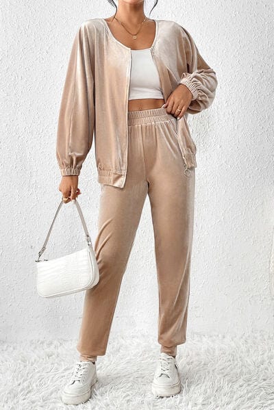 Light Gray Zip Up Top and Pants Set