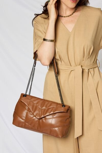 Tan SHOMICO PU Leather Chain Handbag