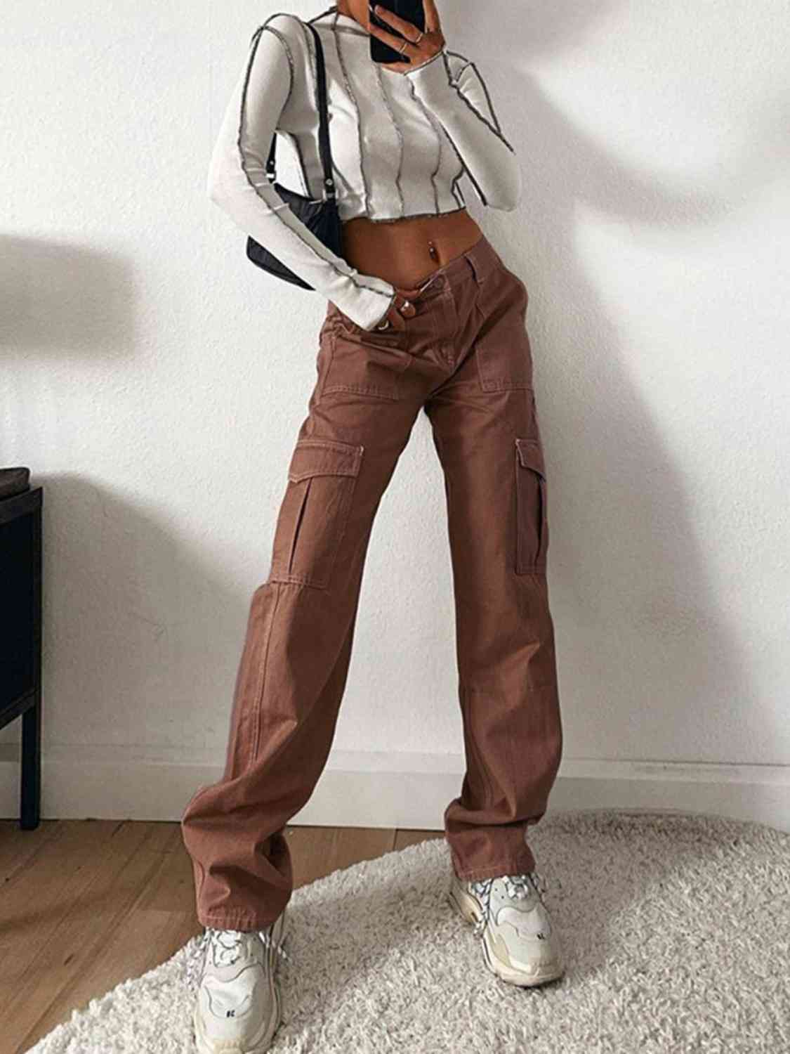 Gray Straight Jeans with Pockets