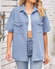 Gray Collared Neck Short Sleeve Denim Jacket