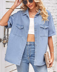 Gray Collared Neck Short Sleeve Denim Jacket