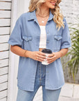 Gray Collared Neck Short Sleeve Denim Jacket