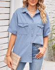 Gray Collared Neck Short Sleeve Denim Jacket