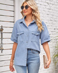 Gray Collared Neck Short Sleeve Denim Jacket