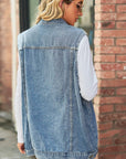 Slate Gray Collared Neck Sleeveless Denim Top with Pockets