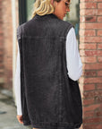 Dark Slate Gray Collared Neck Sleeveless Denim Top with Pockets