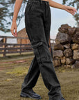 Dark Slate Gray High Waist Cargo Jeans