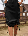 Dark Slate Gray Drawstring Denim Cargo Skirt