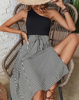 Dim Gray Striped One-Shoulder Slit Dress