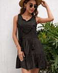 Black Tassel Tie Lace Trim Sleeveless Dress