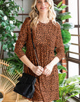 Rosy Brown Printed Round Neck Long Sleeve Dress