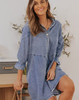 Dark Gray Collared Neck Flounce Sleeve Denim Mini Dress