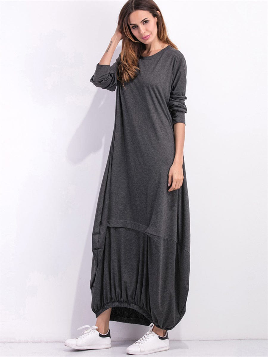 Dark Slate Gray Full Size Round Neck Long Sleeve Sweatshirt Dress