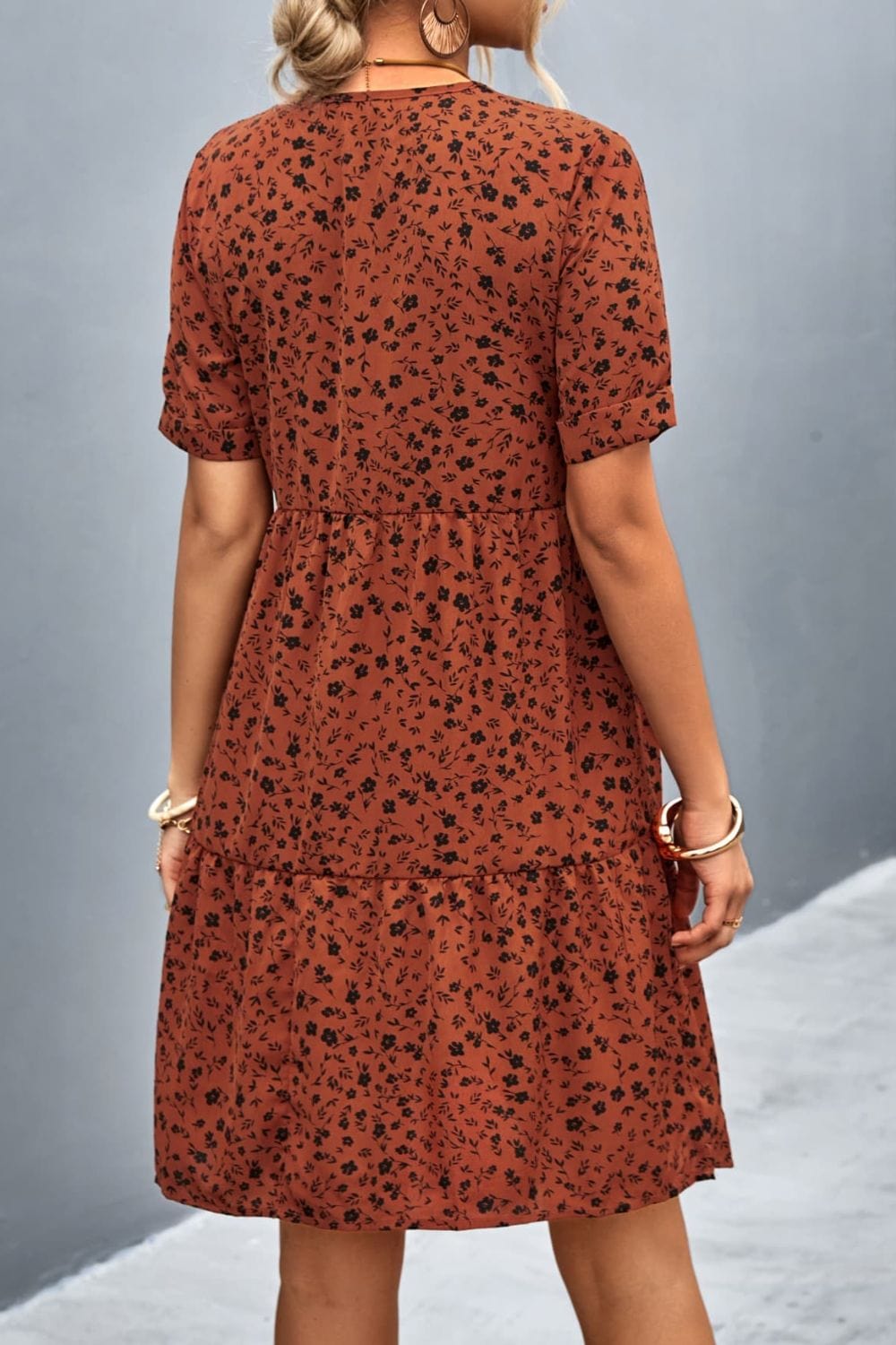 Sienna Ditsy Floral Empire Waist Plunge Short Sleeve Dress