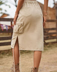 Rosy Brown Drawstring Denim Cargo Skirt