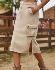 Rosy Brown Drawstring Denim Cargo Skirt