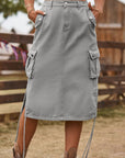 Slate Gray Drawstring Denim Cargo Skirt