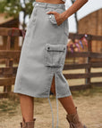 Dim Gray Drawstring Denim Cargo Skirt