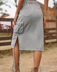 Rosy Brown Drawstring Denim Cargo Skirt