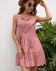 Light Gray Tassel Tie Lace Trim Sleeveless Dress