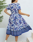 Light Gray Floral Flounce Sleeve Surplice Dress