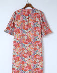 Light Gray Floral Notched Neck Flounce Sleeve Shift Dress