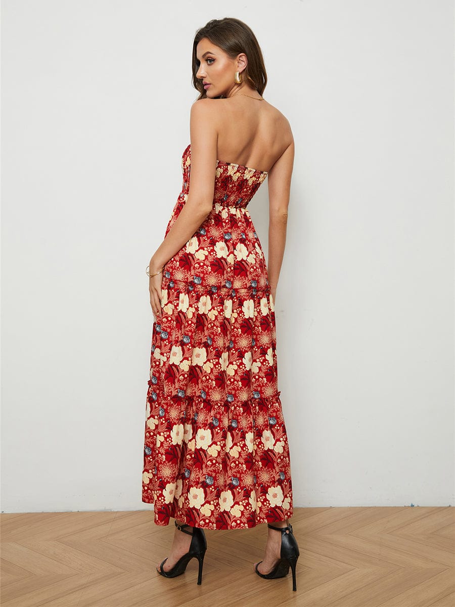 Light Gray Floral Strapless Low-Back Dress