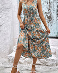 Light Gray Floral V-Neck Tiered Sleeveless Dress