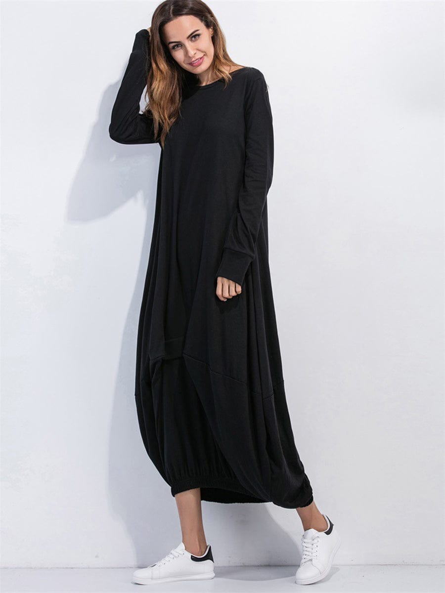 Black Full Size Round Neck Long Sleeve Sweatshirt Dress