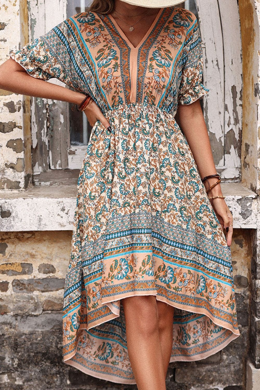 Rosy Brown Bohemian High-Low Open Back Dress