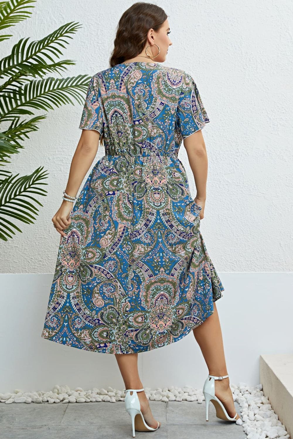 Light Gray Printed Flutter Sleeve Midi Dress