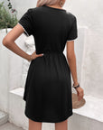 Black Round Neck Petal Sleeve Dress with Pockets