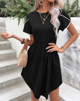 Gray Round Neck Petal Sleeve Dress with Pockets