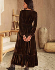 Rosy Brown Ruffled V-Neck Long Sleeve Dress