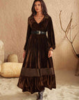 Rosy Brown Ruffled V-Neck Long Sleeve Dress