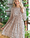 Gray Printed Round Neck Long Sleeve Dress