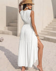 Light Gray Slit V-Neck Sleeveless Dress