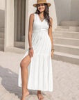 Light Gray Slit V-Neck Sleeveless Dress